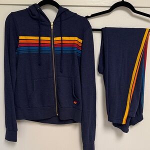 Navy Aviator Nation striped hoodie set XS